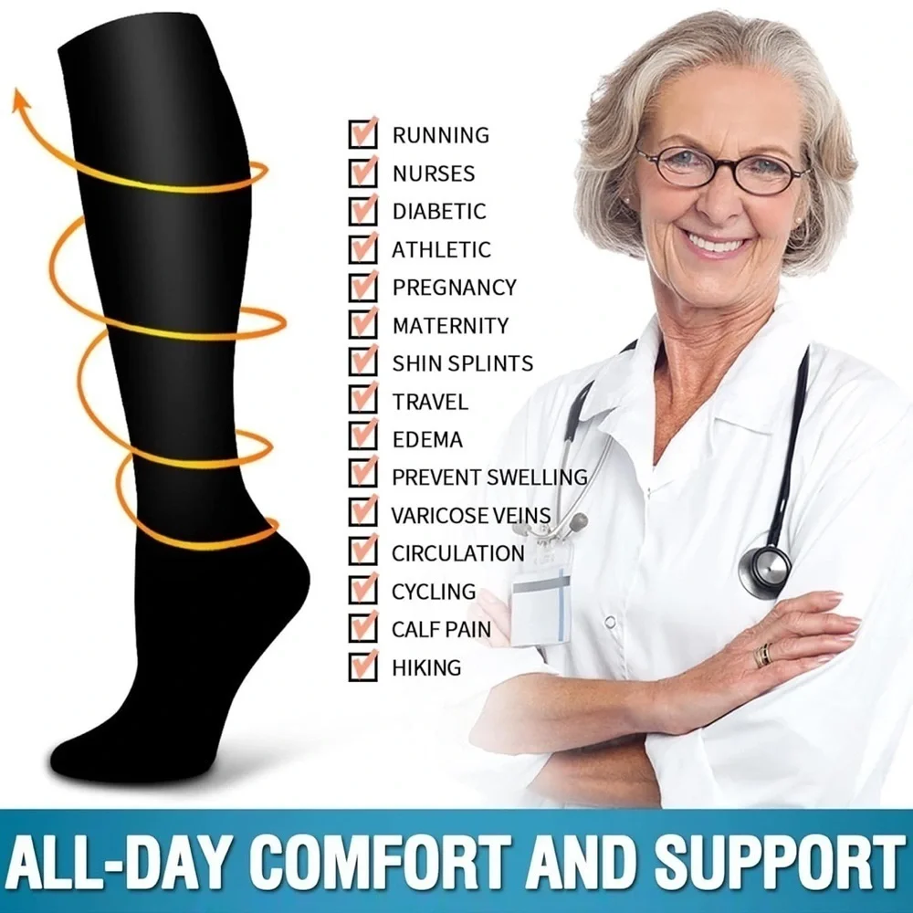 Cooper Compression Socks Women’s or Men’s 6 Pair Black Knee-High Socks S/M